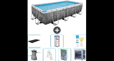 Bestway Rechthoekig Power Steel Zwembad - Rattanprint - 488 x 244 x 122 - Inclusief Pomp - Ladder - Afdekzeil - Filter - Warmtepomp - 8-delig