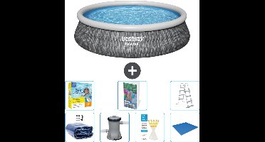 Bestway Rond Opblaasbaar Fast Set Zwembad - Rotanprint - 457 x 107 cm - Inclusief Pomp - Ladder Grondzeil - Onderhoudspakket - Solarzeil - 8-delig