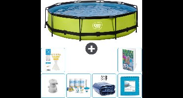 EXIT Rond Lime Frame Zwembad - 360 x 76 cm - Inclusief Pomp Onderhoudspakket - Solarzeil - Vloertegels - 7-delig