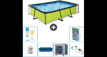 EXIT Rechthoekig Lime Frame Zwembad - 300 x 200 x 65 cm - Inclusief Pomp Afdekzeil - Warmtepomp - Stofzuiger - 7-delig