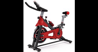 Fitness Fiets - Hometrainer - Indoor Cycle - met LCD Monitor - Stille Stationaire - Cardio - Weerstandssysteem Magnetisch - Transportwielen - Hartslagfunctie - voor Gewichtsverlies - 120kg - Rood-zwart