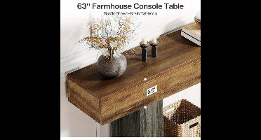 Sidetable – Sofa Tafel – Haltafel – Wandtafel – Landelijke Sidetable – Vintage Bruin & Grijs – Extra Lang 160 cm – Duurzaam Samengesteld Hout