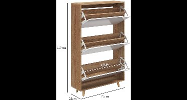 Schoenenkast – Schoenenrek – Schoenenopberger – Schoenenbank – Hal Organizer – 3 Draaideuren – Verstelbare Planken – Wit & Houtlook – 72x24x119 cm – Anti-Kantel Veiligheid