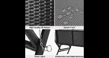 Tuinbank Polyrattan 3-zits – Loungeset – Buitenbank – Ligbank – Balkonbank – Verstelbare Armleuningen – Weerbestendig Zwart Polyrattan