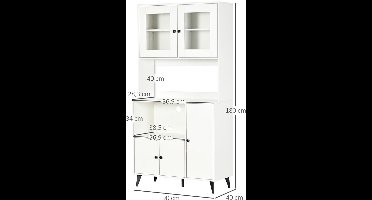 Keukenkast – Buffetkast – Opbergkast – Magnetronkast – Staande Kast – Wit – Verstelbare Planken – 90x40x180 cm
