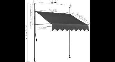 Klemluifel - Zonneluifel - Balkonluifel - Terras-luifel - UV- en Waterbestendig - Aluminium Frame - Handzwengel - Buiten - 250x120 cm - voor Balkon - Tuin - en Terras - Grijs