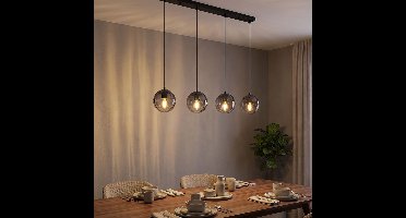 Hanglamp Plafondlamp Eetkamerlamp Glas Rookkleur 4-lichts, lengte x breedte x hoogte 104 x 17 x 120 cm, woonkamer Eetkamer Keuken