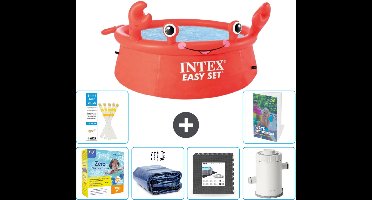 Intex Rond Opblaasbaar Easy Set Zwembad - 183 x 51 cm - Rood - Krab - Inclusief Onderhoudspakket - Solarzeil - Vloertegels - Zwembadfilterpomp - 7-delig