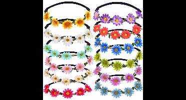 12 stuks madeliefjesbloemen hoofdbanden, bloemenkransen, haarkapjes, haarkransen voor festivals, bruiloften, feesten, strandvakanties en decoratie. Elastische bloemenhoofdbanden voor vrouwen, geschikt als kraamcadeautjes of feeënkroondecoraties.