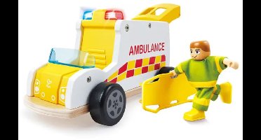 Houten ambulance met licht en geluid - Hape - vanaf 24 maanden