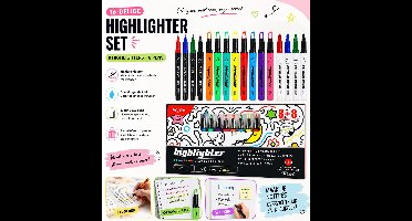 16 Delige Highlighter Pennen Set – 8 Fluor Kleuren – Inclusief Whiteboard Markers & Fineliners – Voor School en Kantoor