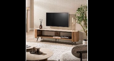 TV meubel Arcus 180x40x49 cm - Travertin keramiek - Japandi