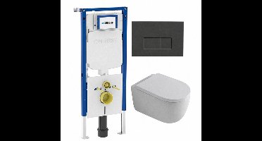 QeramiQ Dely Swirl Toiletset - 36.3x51.7cm - Geberit UP720 Duofix Sigma inbouwreservoir - 35mm zitting - bedieningsplaat antraciet mat - rechthoekige knoppen - wit glans