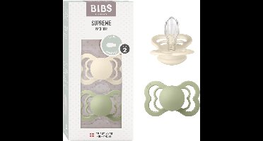 BIBS Supreme Speen verpakking van 2 stuks. BPA-vrij, Symmetrische speen. Siliconen, Gemaakt in Denemarken. Maat 2 (6-18 maanden), Ivory / Sage