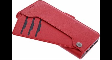 Ntech Hoesje Geschikt Voor Samsung Galaxy S10+ Plus Flip Hoesje & Uitschuifbare Pasjeshouder Rood