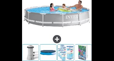 Intex Rond Prism Frame Zwembad - 366 x 76 cm - Grijs - Inclusief Pomp Afdekzeil - Filters - Zwembadgids