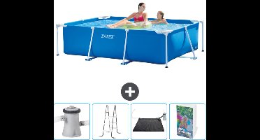 Intex Rechthoekig Frame Zwembad - 220 x 150 x 60 cm - Blauw - Inclusief Zwembadfilterpomp - Ladder - Solar Mat - Zwembadgids