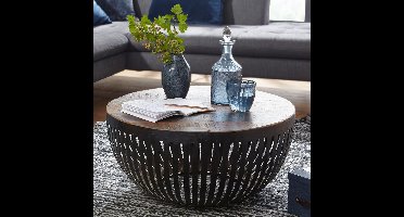 Ibenzoa® Industriële Houten en Metalen Koffietafel met Wire Mesh Elementen - 70 x 33 x 70 cm