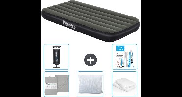 Bestway luchtbed - 1-Persoons - 99 x 188 x 28 cm - Blauw - Inclusief pomp - Hoeslaken - Kussen - Kussenbeschermer - Pomp en Reparatieset