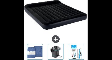 Intex Luchtbed - 2-Persoons - 183 x 203 x 25 cm - Donkerblauw - Inclusief Hoeslaken - Pomp en Reparatieset