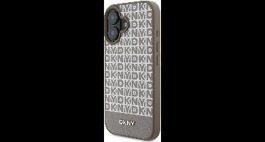 DKNY – Backcover iPhone 16 – PU Leather Repeat Pattern Bottom Stripe - MagSafe - Bruin