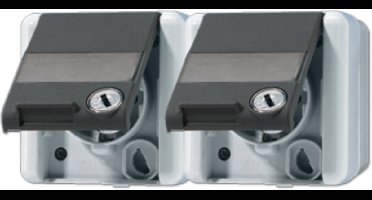 JUNG opbouw stopcontact met sleutelslot 2-voudig en onderkast 16A IP44 - WG800 grijs (8220NAWSL) - wandcontactdoos