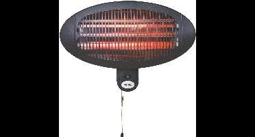 Perel Terrasverwarmer, 2000 W, quartz, wandmontage, met trekschakelaar, plensdicht, 3 warmteniveaus, metaal, zwart, incl. bevestigingsmateriaal