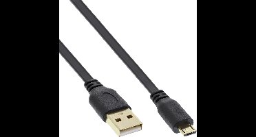 USB Micro B naar USB-A platte kabel - USB2.0 - tot 1A / zwart - 3 meter