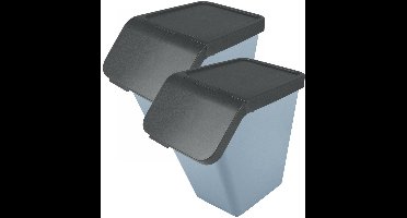 Sunware Sigma Home sorteer bak met deksel - 2x - afvalbak - blauw - stapelbaar - 40L - 49 x 27 x 45 cm