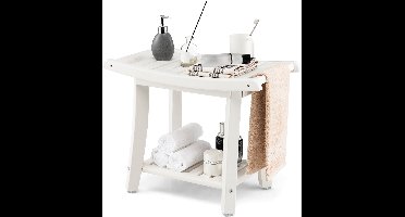 COSTWAY Douchestoel voor in de badkamer, zitbank met plank, 170 kg belastbaar, badkamerbank, douchestoel, douchekruk voor volwassenen, senioren, wit, 60,5 x 34 x 48 cm