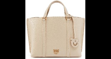 PINKO Leren Handtas Schoudertas Carrie Classic Shopper Beige - Smoke Grey - Antique Gold