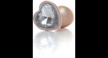 Power Escorts - Pearl Gold Heart Design Anal Plug Met Clear Stone 7 Cm Dia 2,7 Cm