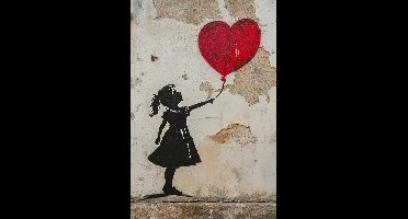 Hart Poster - Ballon - Banksy Geïnspireerd - Geïnspireerd door Banksy - Meisje - Street Art - Kunst - Liefde - Kinderkamer - Kinder - posters - formaat 60x90cm - Wanddecoratie - 5408KMD