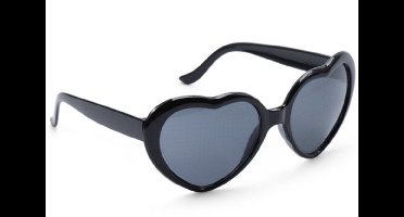 New Age Devi - Hartjes Zonnebril - 3D effect - Diffractie bril - Hartvormig en zwart - Hartjes Spacebril - Hartvormige Bril met speciale effecten - Festival Zonnebril met hartjes en 3D effecten!