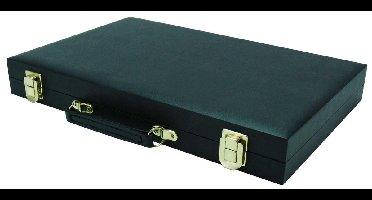 Backgammonkoffer 38 cm. Zwart effen