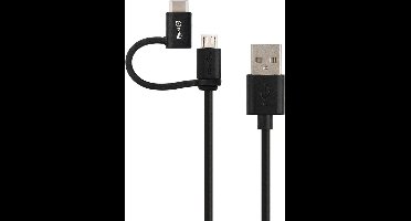 Celly USB-A naar Micro USB en USB-C Kabel - Voor smartphone en tablet – Opladen & synchroniseren - 1 meter - Zwart