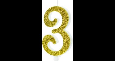 PartyDeco - Verjaardagskaars 3 Glitter Goud