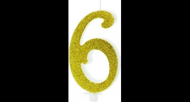 PartyDeco - Verjaardagskaars 6 Glitter Goud