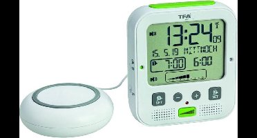 TFA Dostmann 60.2538.02 Wekker Zendergestuurd Wit, Groen Alarmtijden: 2