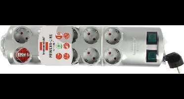 Primera-Line stekkerdoos 10-voudig zilver 2m H05VV-F 3G1,5 de stopcontacten zijn schakelbaar per 5
