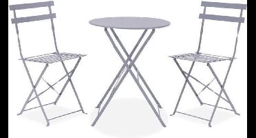 Bistrot-set - Tuinset - Klaptafel + 2 stoelen - Structuur: staal - Kleur: grijs
