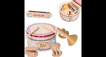 Montessori Muziekinstrumenten voor Peuters – 5-delige Houten Muziekspeelgoed Set met Trommel, Rammelaar, Trompet & Castagnetten – Creatieve Muziektafel – Educatief & Duurzaam Speelgoed voor Kinderen – Leuk Cadeau voor Sinterklaas, Kerst & Verjaardag