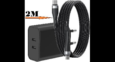 USB C Adapter 35W - USB C Oplader 2 poorten met 2M Kabel - Dual Poorten USB C Adapter - USB C Lader