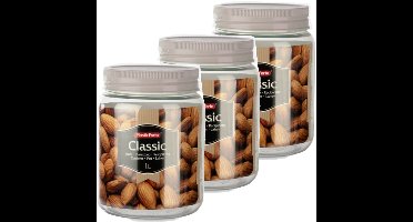 Plasticforte keuken voedsel voorraadpot - Set van 6x stuks - weckpot - taupe - 1 liter - kunststof - met deksel - Formaat: 11 x 14 cm