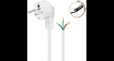 CEE 7/7 - 3-aderig open eind stroom spiraalkabel | 3x 1,50mm | wit | 4 meter