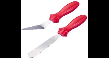Westmark Mini-glaceermessen voor fijn gebak, 1 recht patisseriemes, 1 hoekig glaceermes, roestvrij staal/kunststof, zilver/rood, 30472280