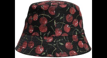 Cherry Print Bucket Hat - Black Hats