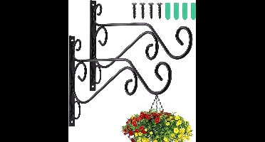 Brenzoos - Hangende mandbeugels (2 stuks) metaal voor buiten tuinieren en decoratie - Mandhaken voor bloempotten, vogelvoeders en lichtslinger - Decoratieve tak