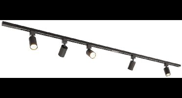 HOFTRONIC railverlichting pakket recht – 2x 1 meter rails – 5x GU10 railspots 2700K warm wit – dimbaar – aluminium zwart – IP20 – modulair – 230V – railverlichting woonkamer keuken
