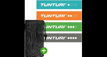 Tunturi 4 Weerstandsbanden Set - Mini Power body band - Weerstandsband - Fitness elastiek - Fitnessband - Trainingsband - Gymnastiekband - Incl. gratis fitness app
